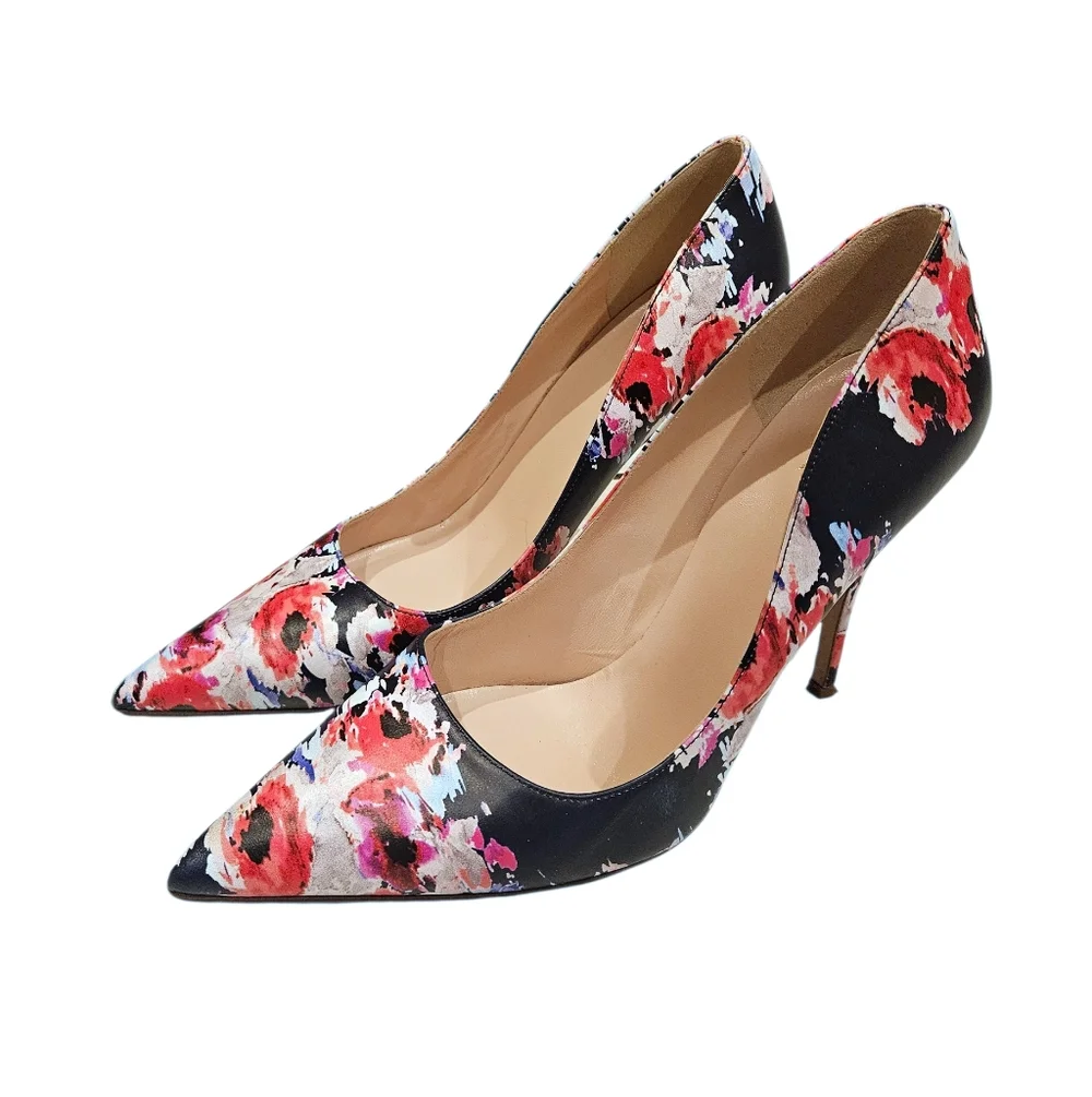 Kate Spade Leather Pumps Licorice Floral Made Italy Shoes Sz.9